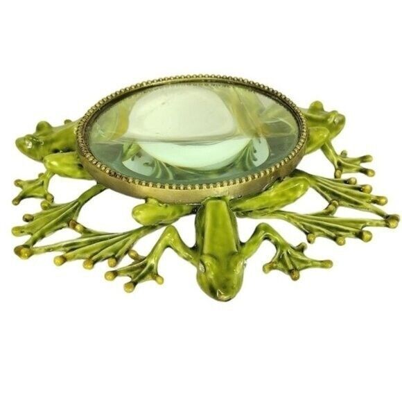 Olivia Riegel Brass Enamel Frog Designer Magnifier Reader Swarovski Crystal Eyes - Picture 2 of 4